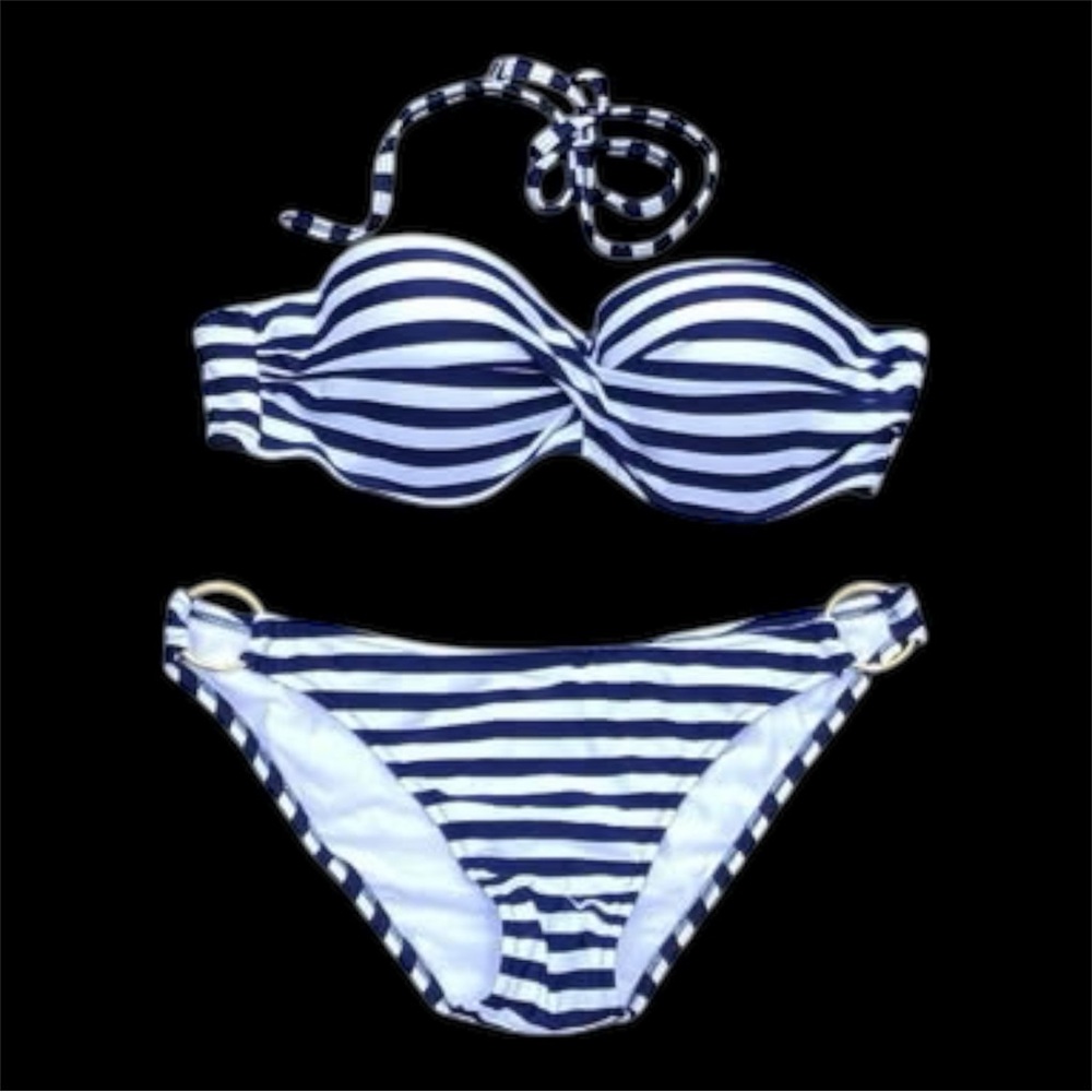 Women's Size Medium Unbranded Blue & White Striped Bikini NWOT